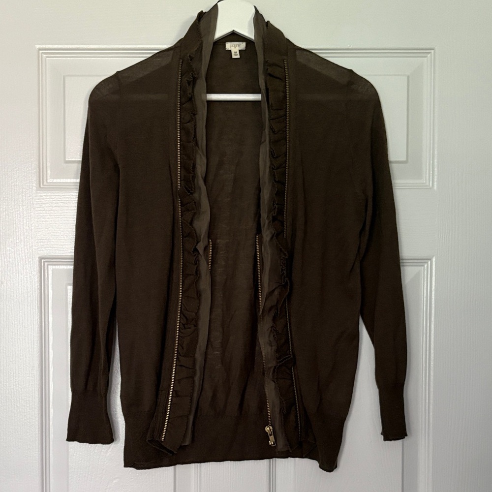 J.Crew Factory Olive Green Zipper Cardigan Size Medium